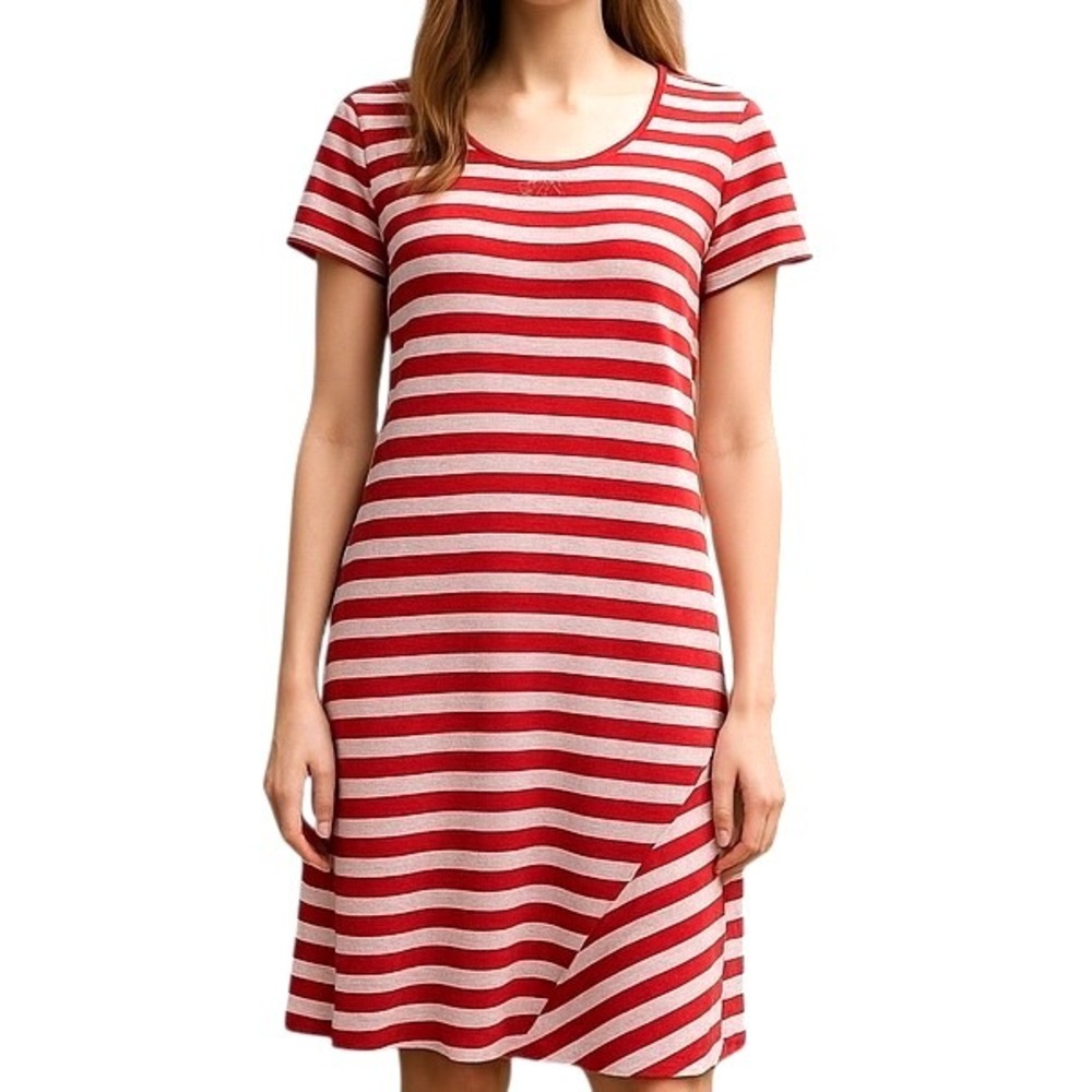 Tommy Bahama Womens Sz M Short Sleeve Striped Red/White Knee Length Linen Dress‎
